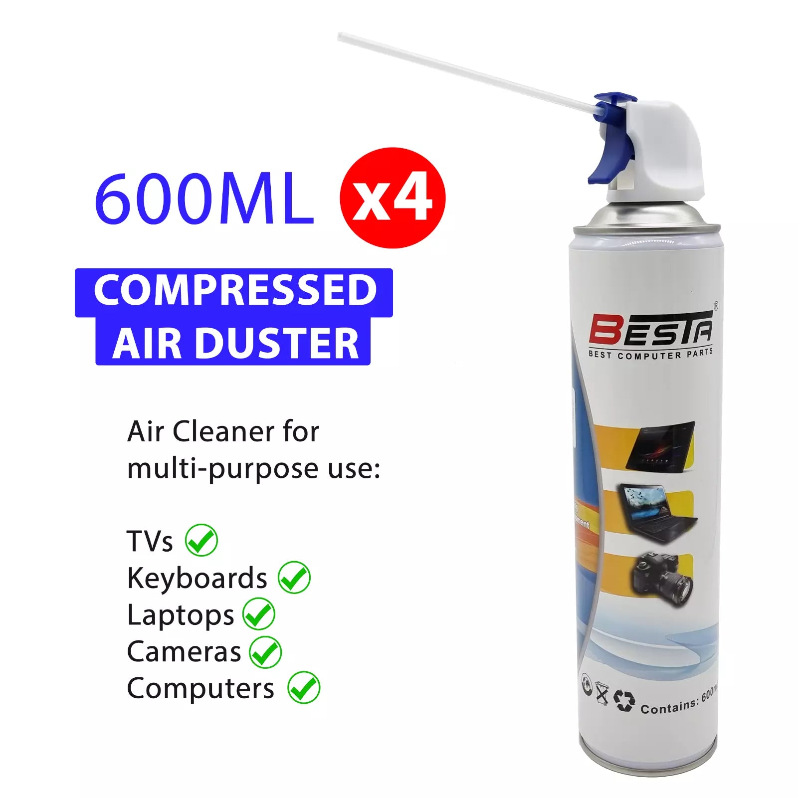 4-Pack 600ML Compressed Air Duster Cleaner for Laptop, Keyboard, Camera and TV 4-Pack 600ML Compressed Air Duster Cleaner for Laptop, Keyboard, Camera and TV